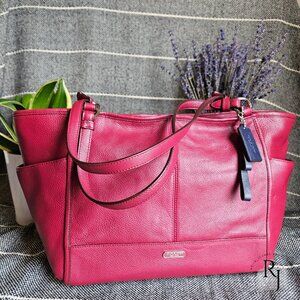 Coach F29898 Park Leather Carrie Tote, Crimson Pebbled Leather